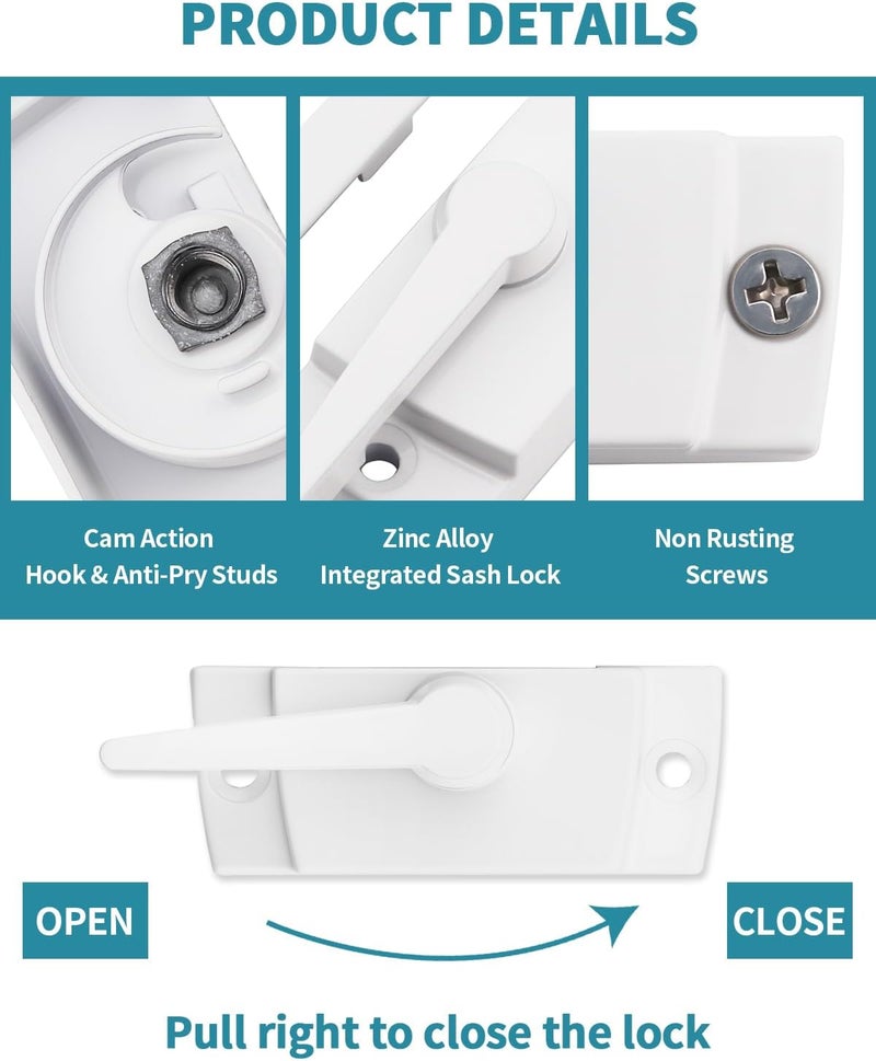 Aecsze Window Sash Locks, 2 PCS Window Latches Replacement, Window Locks for up and Down Windows, Replacement Window Locks for Vertical and Horizontal Sliding Windows - Image 3